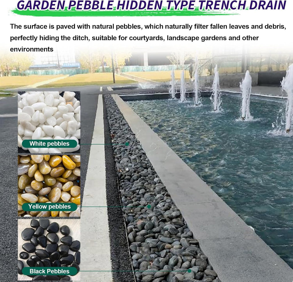 Trench Drain with 304 Stainless Steel Grate,French Drain Kit for Yard,Pebble Filling,Convenient Assembly,for Yard Concrete Garden