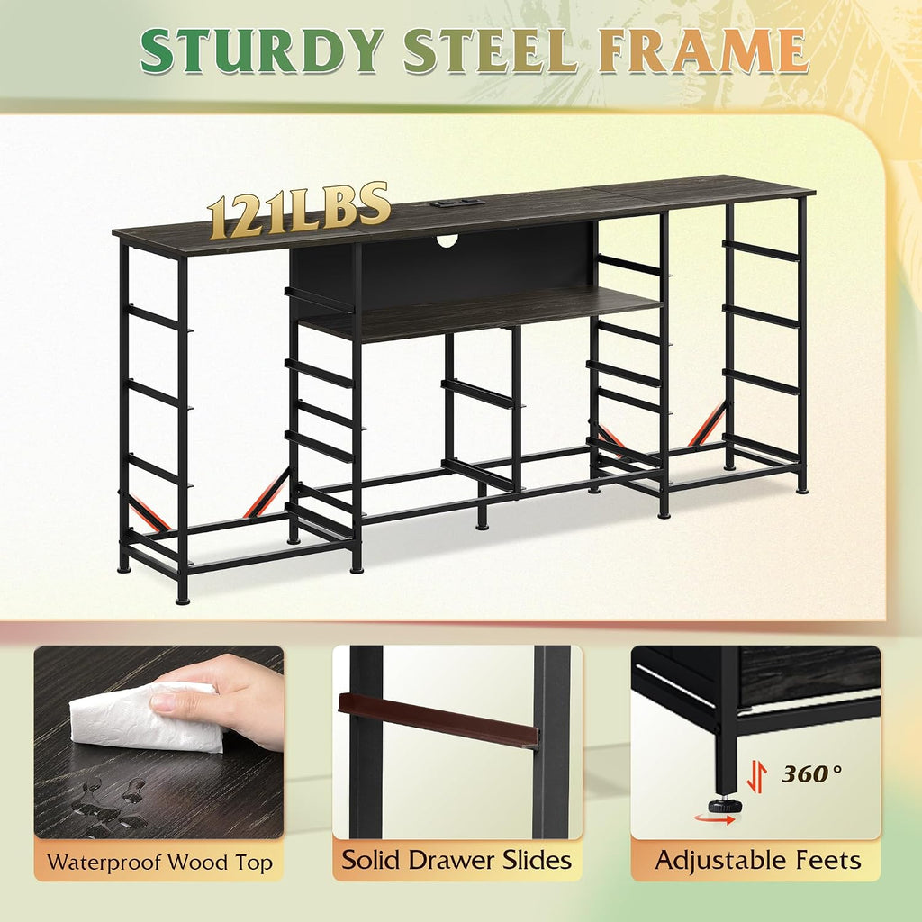 WLIVE 12 Drawer Dresser for Bedroom, Black Dresser TV Stand for 65, 70, 75 inch TV with Led Light & Charging Station, Wide Chest of Drawers with Open Shelves, Fabric Dressers for Closet, Living Room