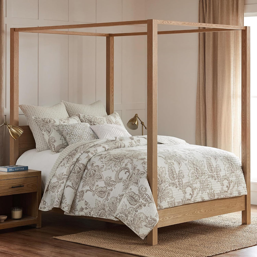 Levtex Home - Bennett Taupe Quilt Set - Twin Quilt and One Standard Sham - Floral Paisley - Taupe and Cream - Quilt (68x86in.) and Sham (20x26in.) - Reversible - Cotton