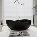 SJ STAR&JANE 63' x 38' Solid Surface Freestanding Bathtub, Oval Soaking Tub with Overflow and Pop-up Drain for Bathroom Matte Black