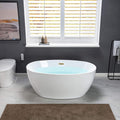 WOODBRIDGE 55' Acrylic Freestanding Bathtub Contemporary Soaking White Tub with Brushed Gold Overflow and Drain,B1418-BG