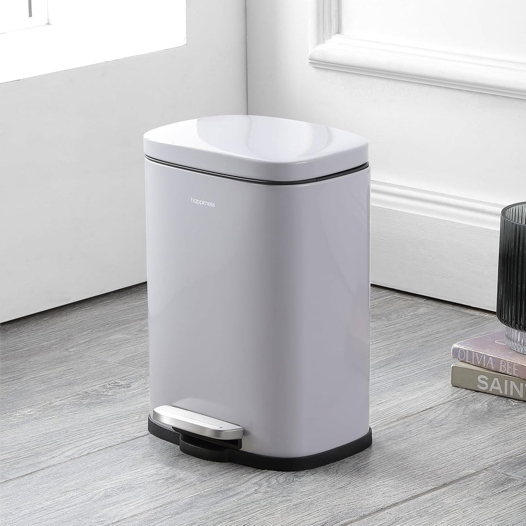 happimess HPM1006I Connor Rectangular 13-Gallon Trash Can with Soft-Close Lid and Free Mini Trash Can, Fingerprint Resistant, Modern, Minimalistic for Home, Kitchen, Office, Bathroom, Fog Gray