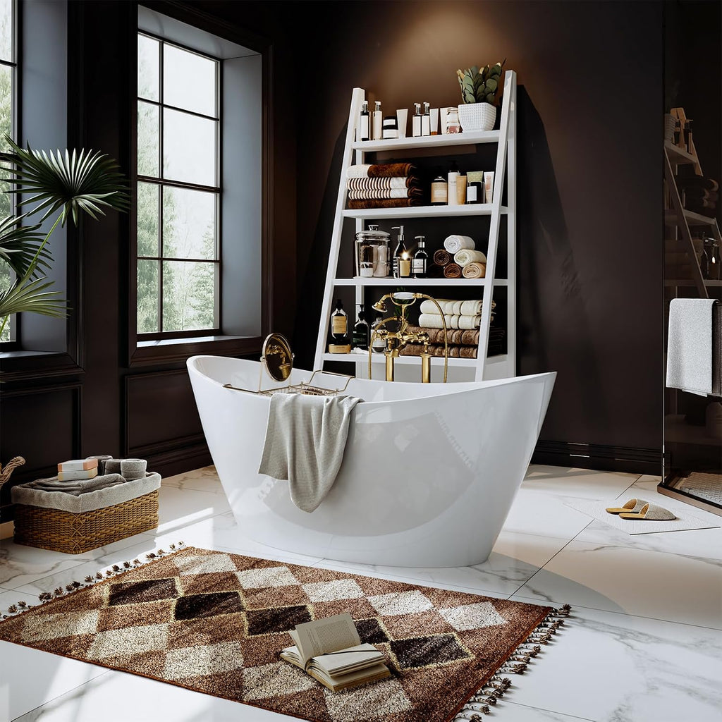 Empava Bathtub, 67' Soaking Tub, Acrylic Free Standing Tub with Center Drain and Overflow, Contemporary Design Bathtub for Bathroom, cUPC Certified, Glossy White