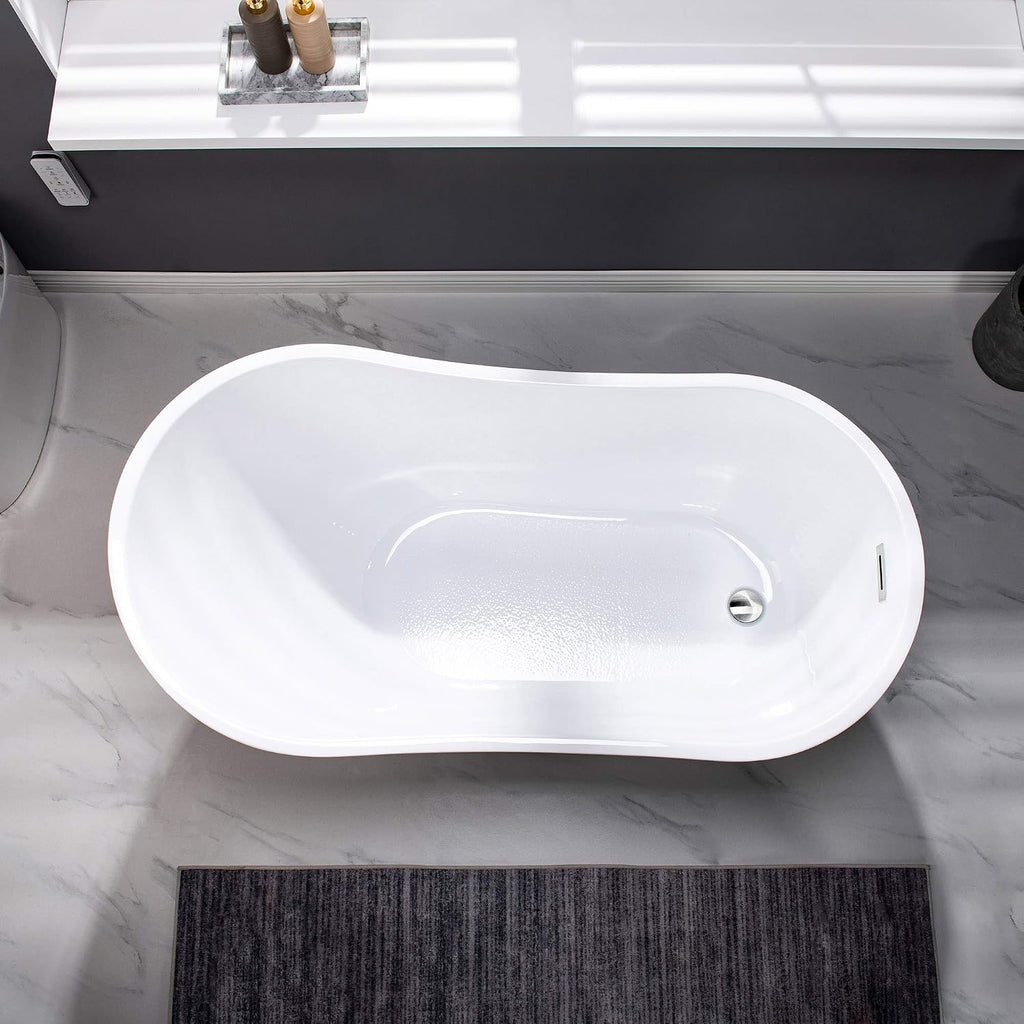 WOODBRIDGE 54' Acrylic Freestanding Bathtub Contemporary Soaking White Tub with Chrome Overflow and Drain，BTA1507 -C-Drain &O