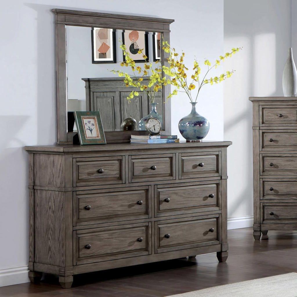 Furniture of America Xephyr Solid Wood 6-Piece Bedroom Set, Queen-Size Bed with Footboard Drawers, Felt-Lined Top & Ball-Bearing Glides, USB Port on Nightstand, Box Spring Required, Warm Gray