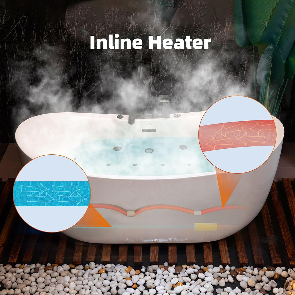 WOODBRIDGE 72' x 35-3/8' Whirlpool and Air Bath Heated Soaking Combination Tub with Adjustable Speed Air Blower, Tub Filler, and LED control panel, Matte Black Finish Trim and Drain Kit,BM-400+F0051