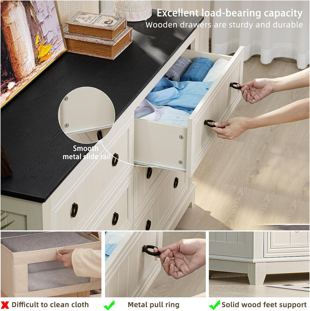 Joaxswe Farmhouse Furniture Set, Nightstands with Charging Station and 6 Drawers Dresser for Bedroom, 54 Inch Wide Wood Dresser and 18' Night Stands for Bedroom, Living Room, Hallway