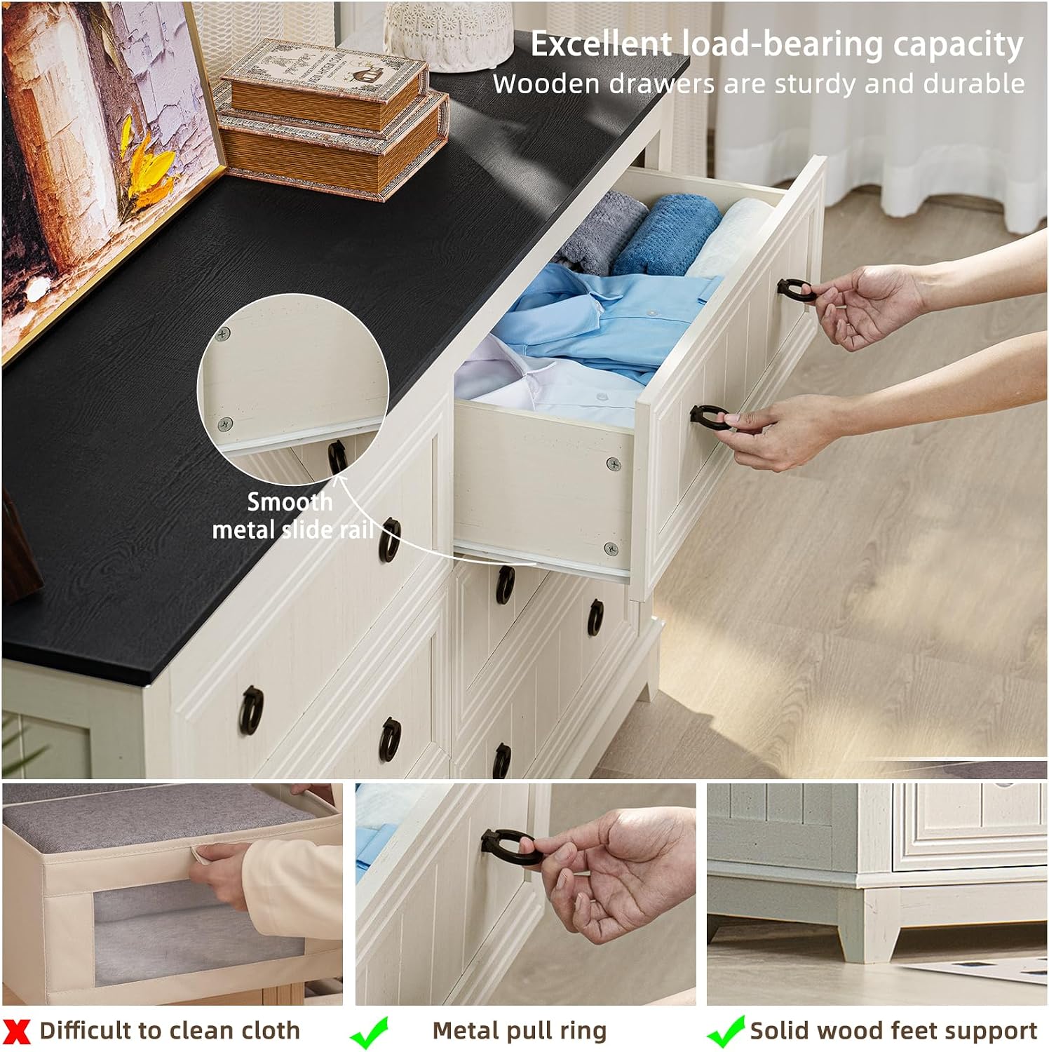 Joaxswe Farmhouse Furniture Set, Nightstands with Charging Station and 6 Drawers Dresser for Bedroom, 54 Inch Wide Wood Dresser and 18' Night Stands for Bedroom, Living Room, Hallway