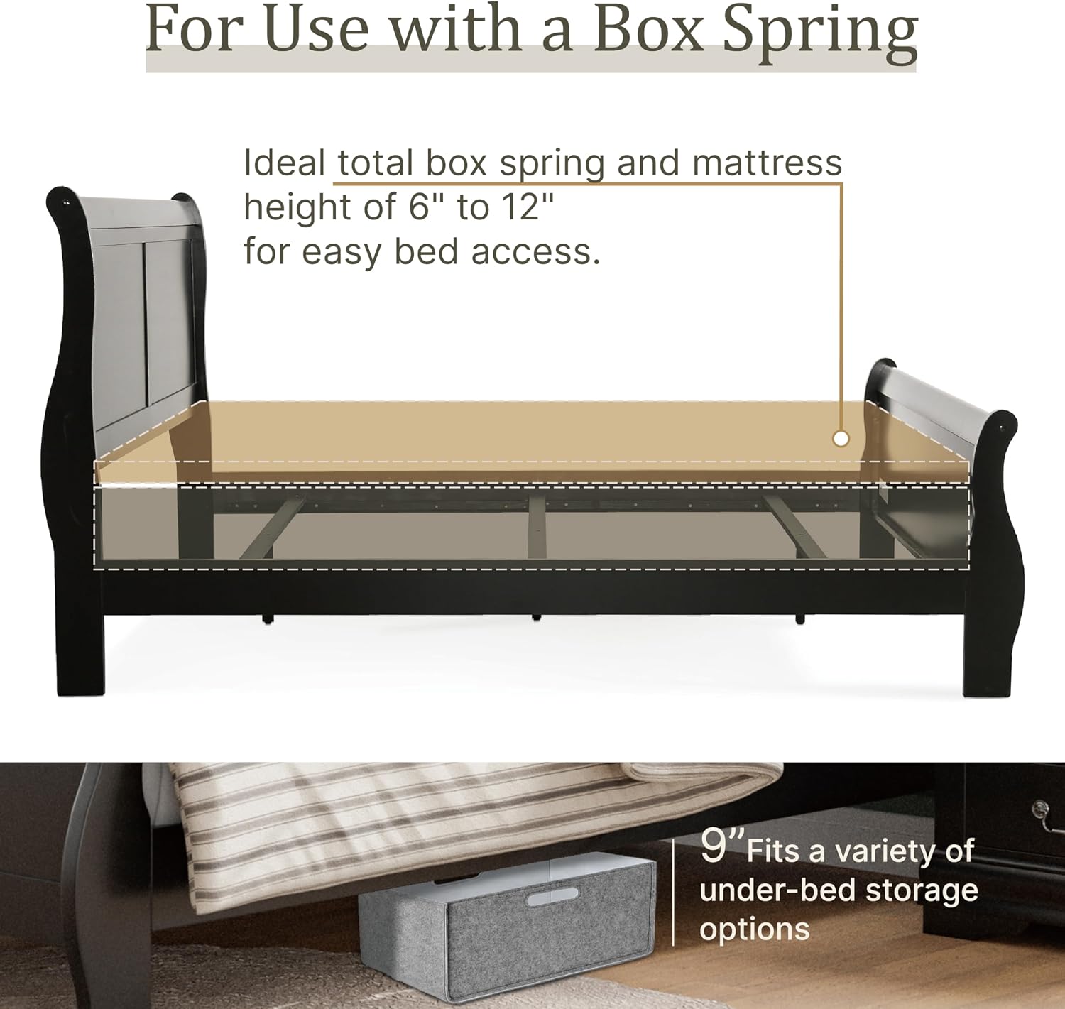 Furniture of America Louis Philippe Traditional Wood Bed Frame with Headboard and Footboard, Elegant Sleigh Design Bedframe for Bedroom, Guest Room, Easy Assembly, Box Spring Required, Full, Black