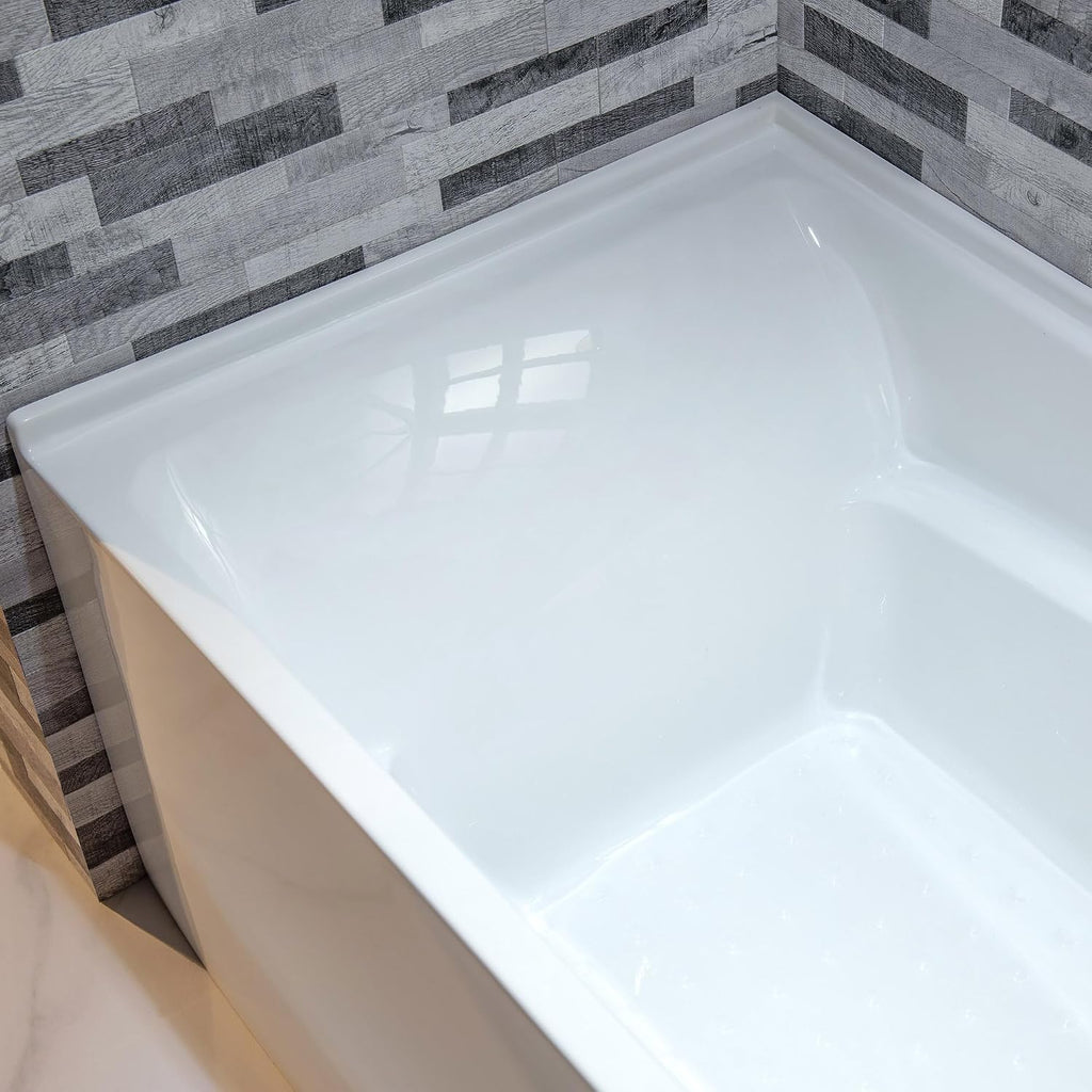 WOODBRIDGE 60' Acrylic Rectangular Alcove Soaking Bathtub in White with Right Drain, Brushed Nickel Pop-Up Drain Included BA6030R