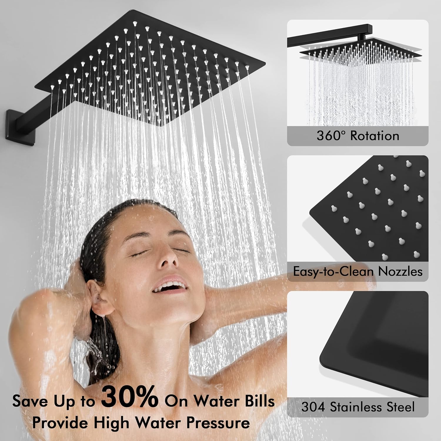 KES Tub and Shower Faucet Set Bathroom Sink Drain Without Overflow, XBN6240-BK+S2008D-BK-TEM