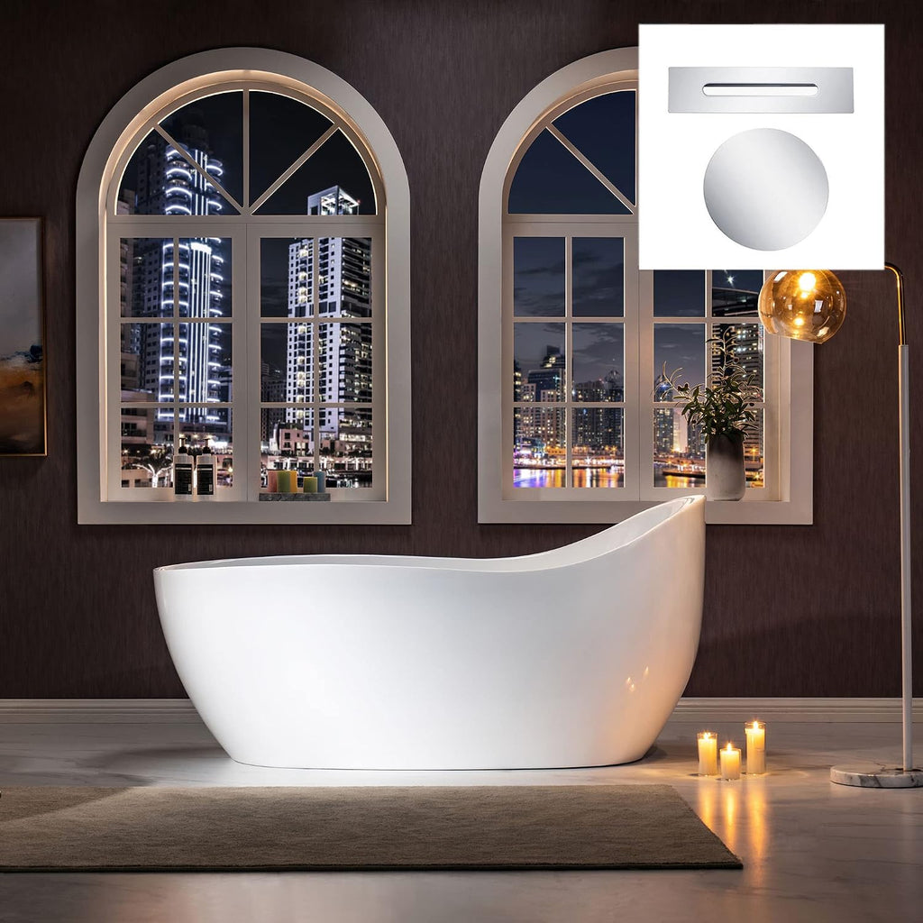 WOODBRIDGE 67' Acrylic Freestanding Bathtub Contemporary Soaking Chrome Overflow and Drain,White Air Bubble Tub