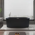 Black 59 inch Acrylic Fluted Style Wave Freestanding Soaking Bathtub, Modern Stand Alone V Shape Standing Tub with Center Drain & Overflow
