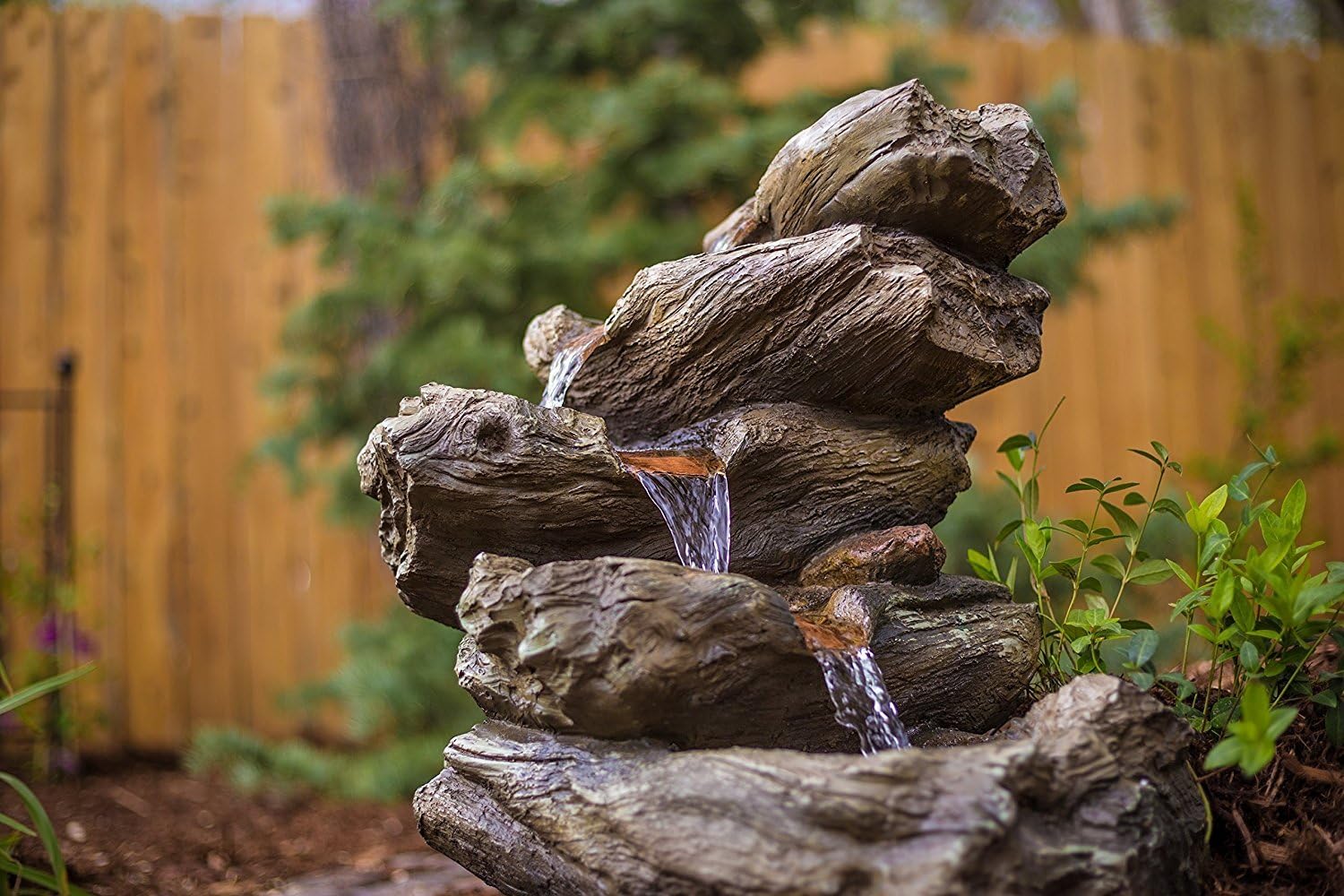 22' Harmony Fountains Log Indoor/Outdoor Garden Fountain w/LED Lights (Meadow)
