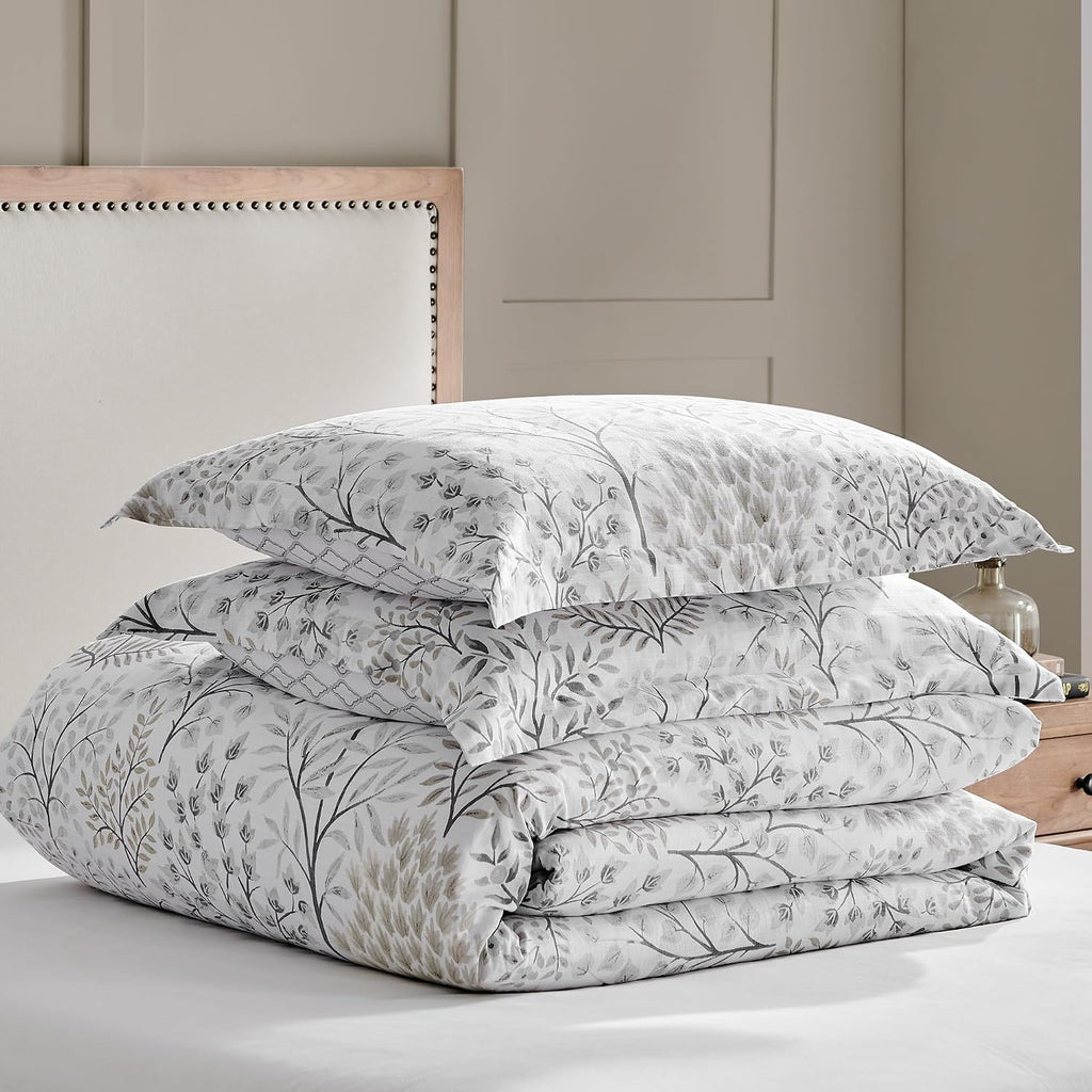 Levtex Home English Forest Natural Reversible Full/Queen Comforter Set (90x94in) with 2 Pillowcases (26x20in) - Floral Bedding - Taupe, Grey - Cotton Full/Queen Size Comforter Set - Soft, Pre-Washed