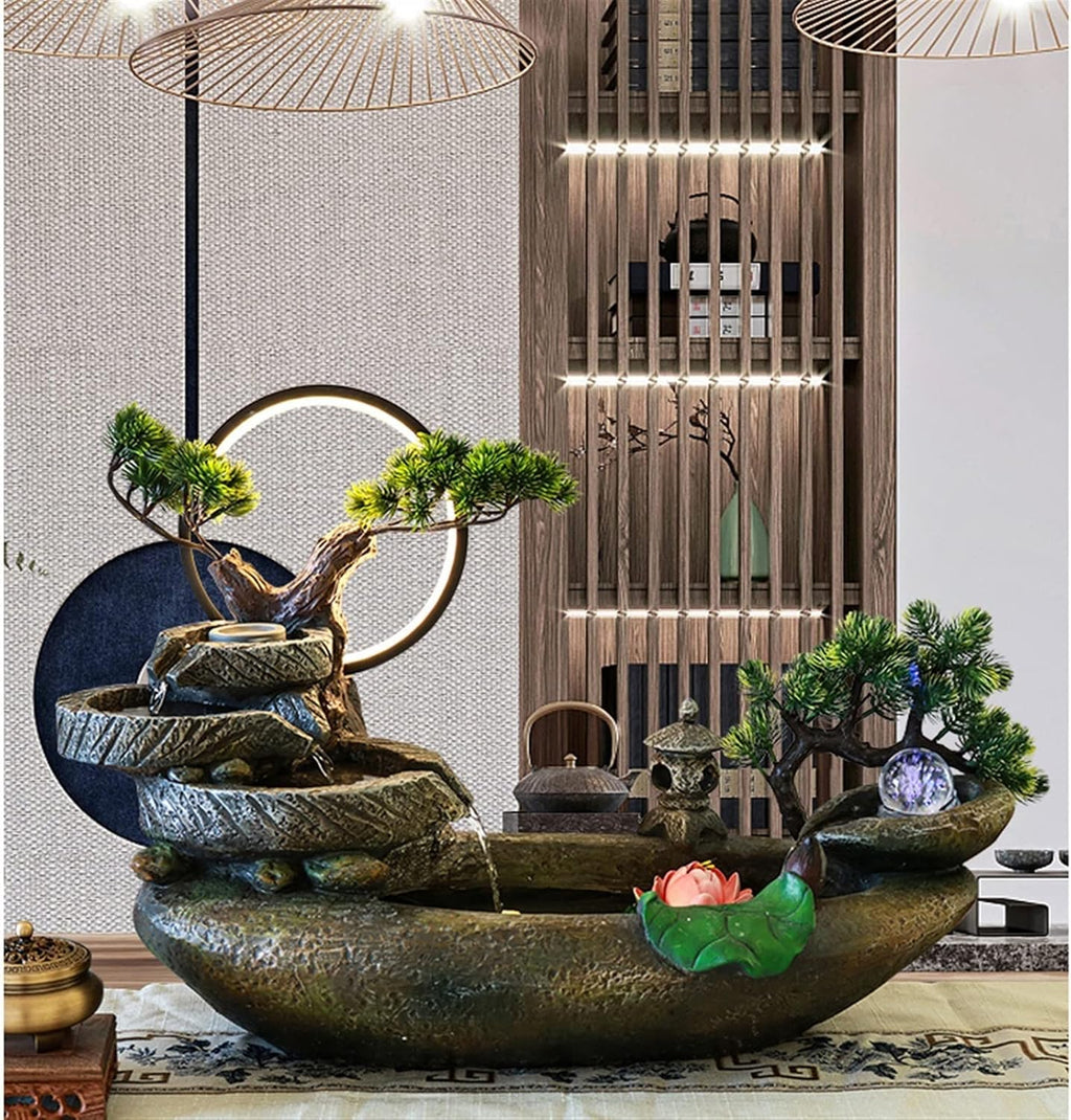 HIHELO Tabletop Fountain Desktop Landscape Ornament Office Small Rockery Water Fountain with Aperture Home Decoration Water Fountain Indoor Fountain