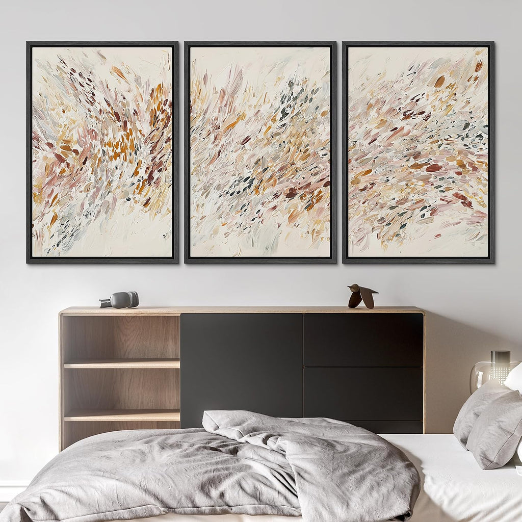 SIGNLEADER Framed Canvas Print Wall Art Set Neutral Abstract Brushstroke Motion Illustrations Minimal Decorative Bohemian for Living Room, Bedroom, Office - 24'x36'x3 Black