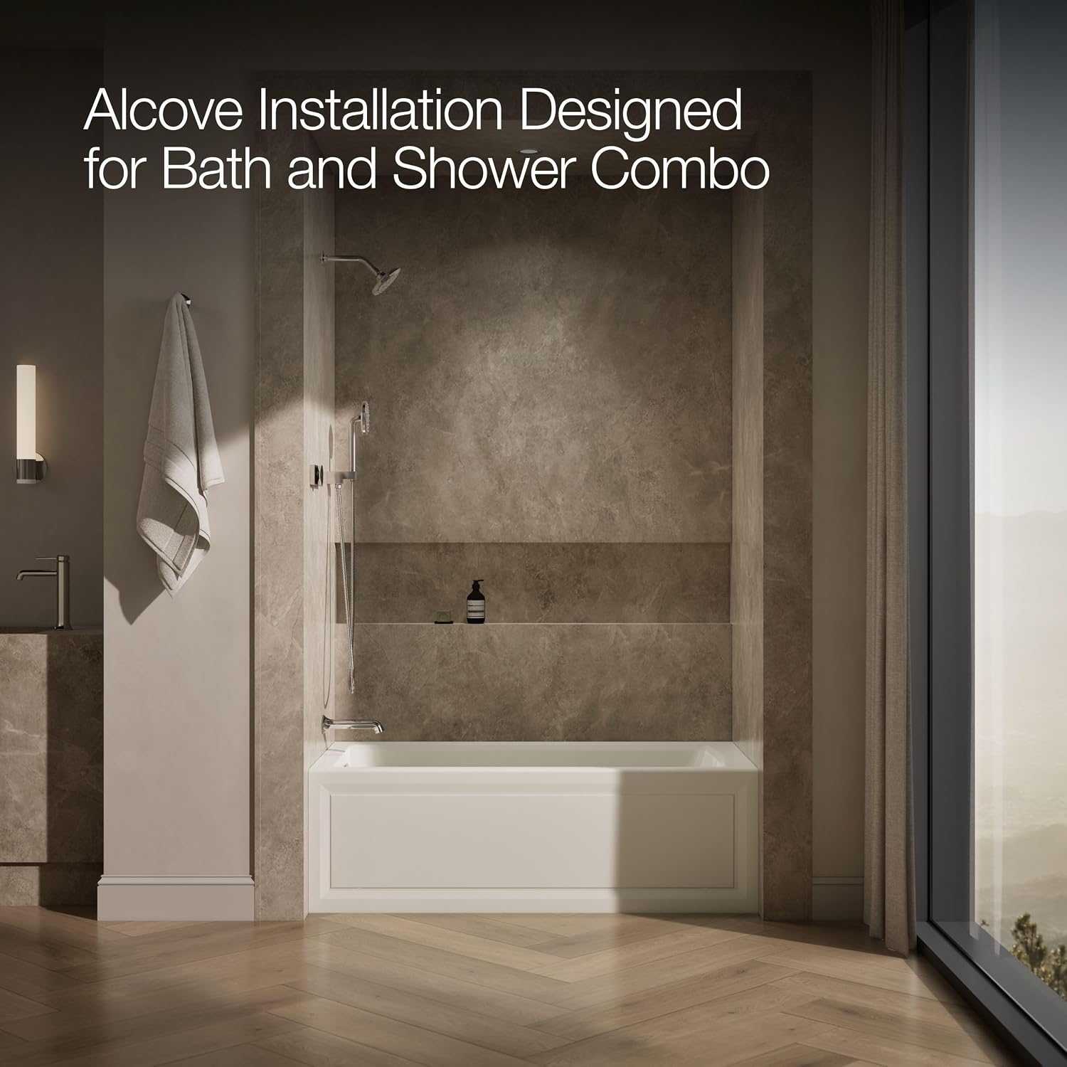KOHLER K-1947-LA-96 Archer 60' x 30' Alcove Whirlpool with Integral Apron, Tile Flange and Left-Hand Drain, Biscuit