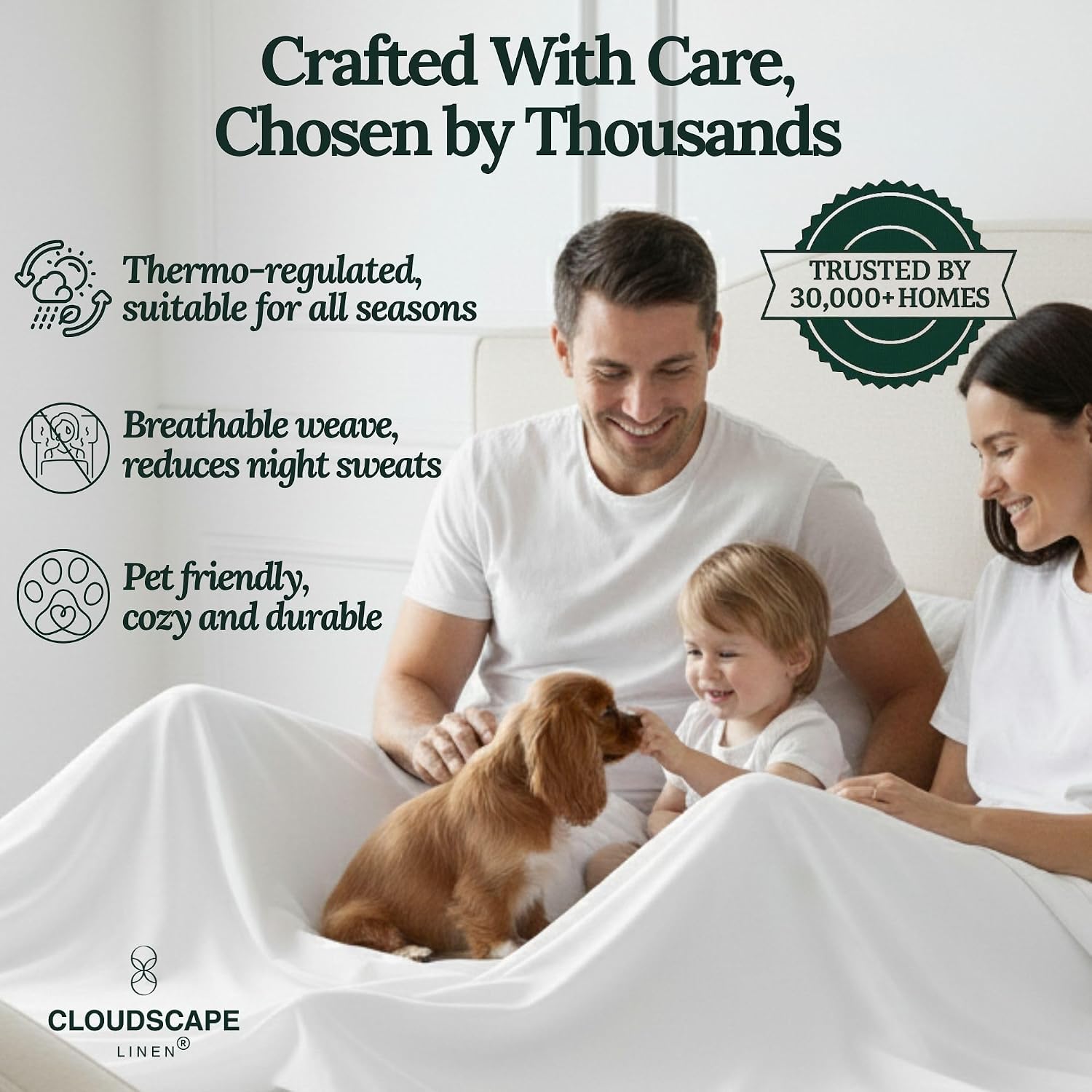 CLOUDSCAPE 100% Egyptian Cotton Sheets California King Size, 4 Pieces Breathable and Naturally Cooling Bedding Set, Long-Staple Cotton for Ultra Soft, Deep Pocket Fitted up to 16', White
