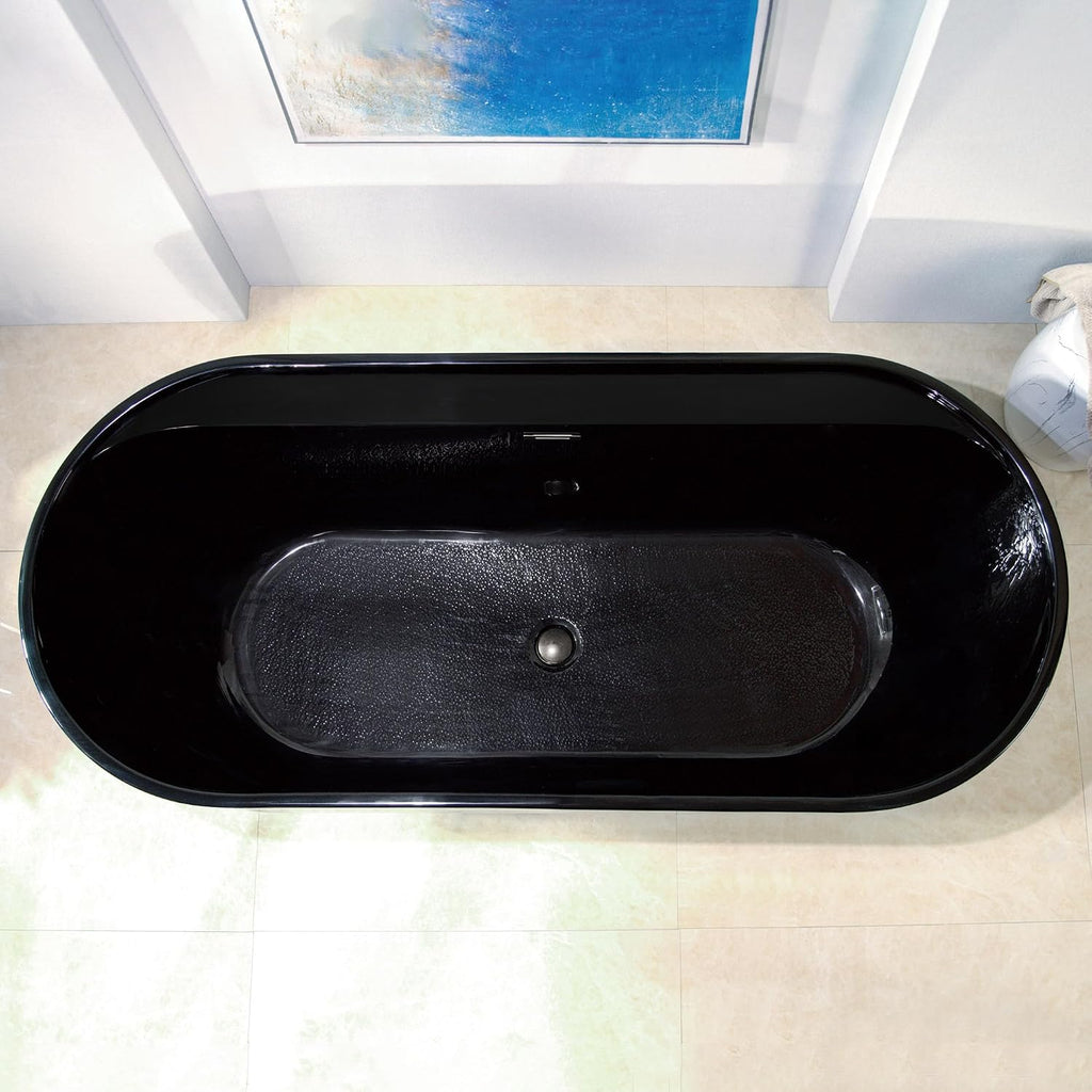 WOODBRIDGE 72' L x 35-3/8' W Freestanding Contemporary Acrylic Soaking Bathtub in Glossy Black Inside and Outside with Brushed Nickel Drain & Overflow,B8859-BN