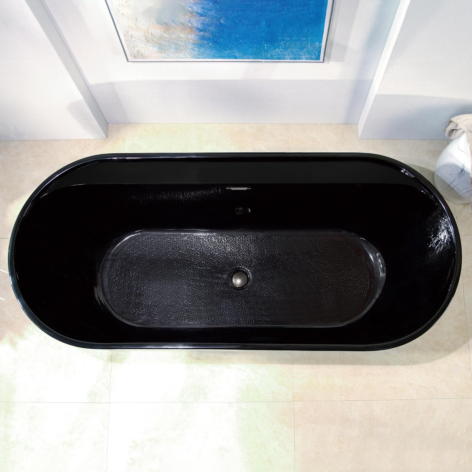 WOODBRIDGE 72' L x 35-3/8' W Freestanding Contemporary Acrylic Soaking Bathtub in Glossy Black Inside and Outside with Brushed Nickel Drain & Overflow,B8859-BN