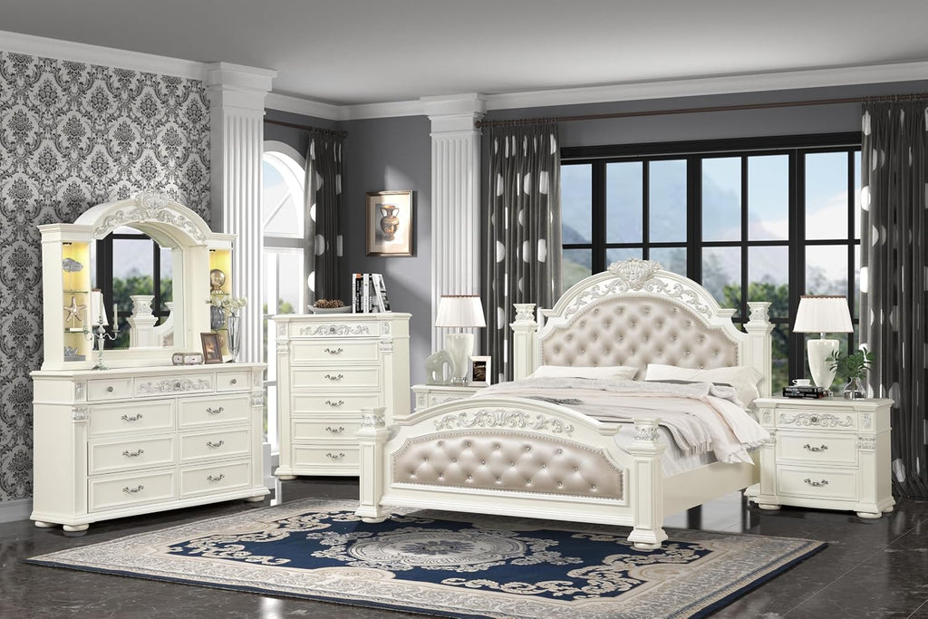 First of a Kind Platinum White Queen 5 Piece Bedroom Set
