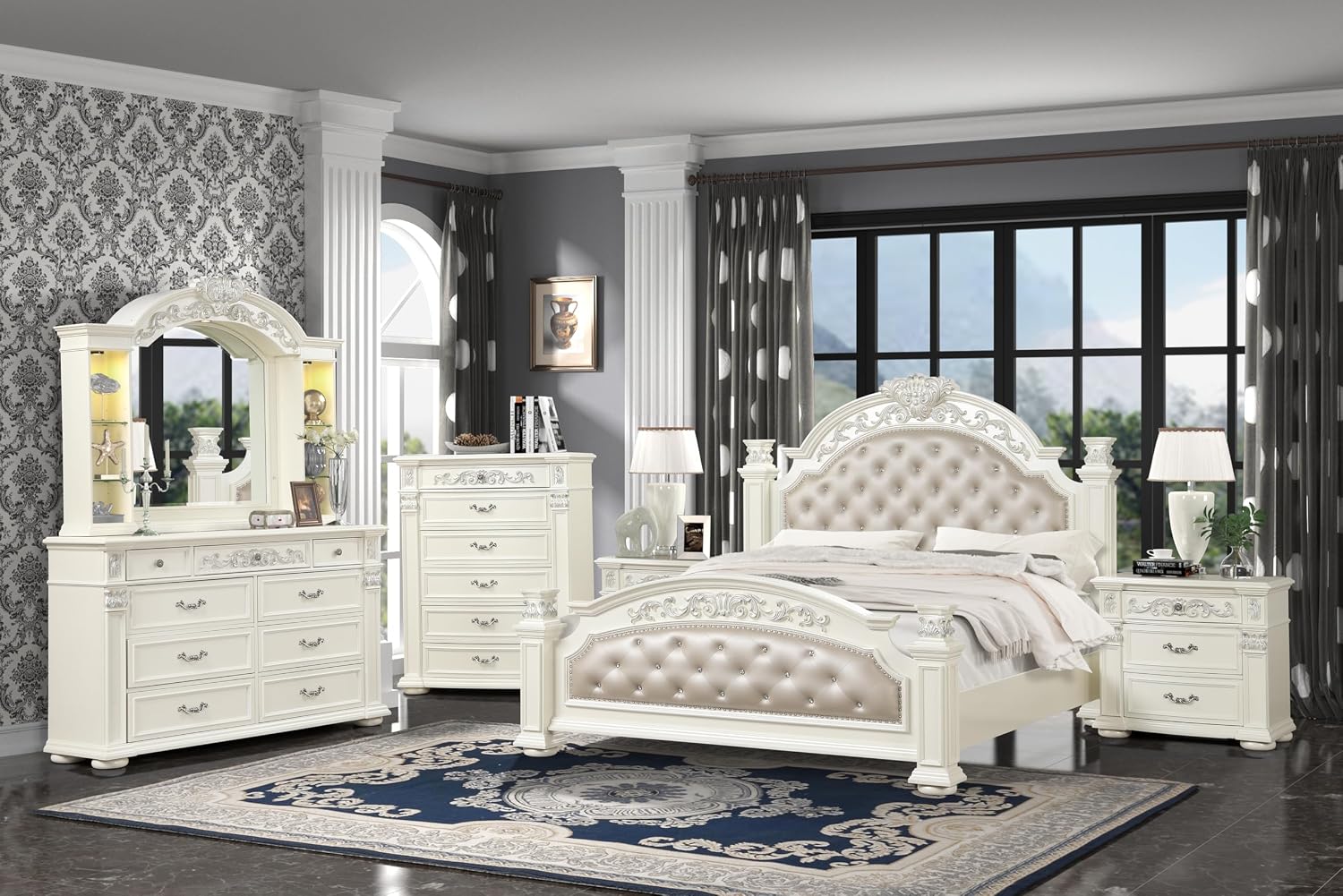 First of a Kind Platinum White Queen 5 Piece Bedroom Set