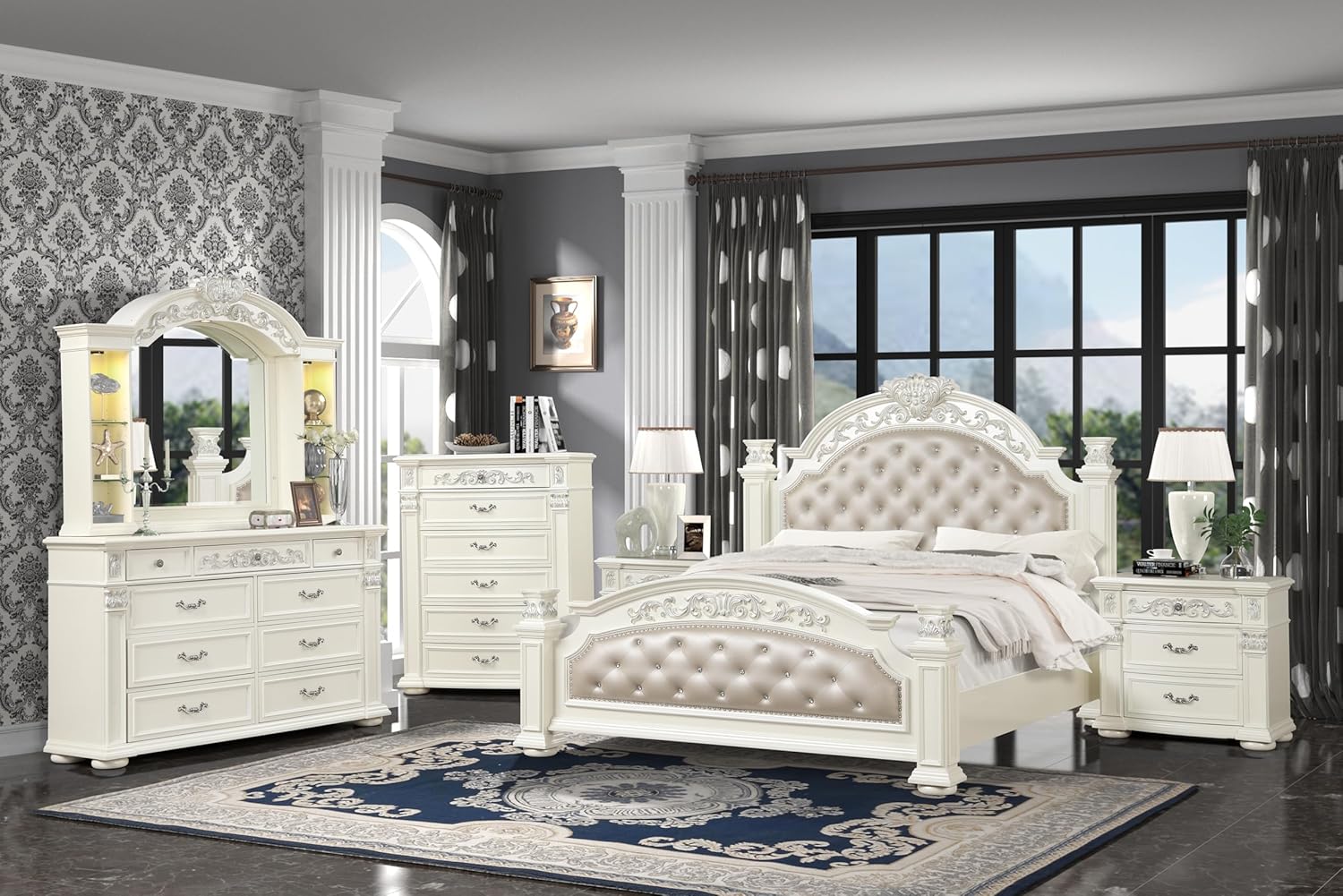 First of a Kind Platinum White King 5 Piece Bedroom Set