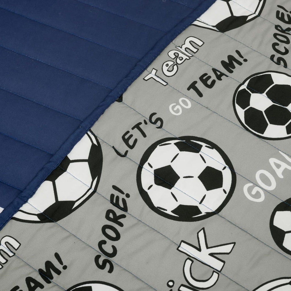 Lush Decor Soccer Game Reversible Quilt Quen Size 4 Piece Set Full/Queen Navy & Gray - Toddler Bedding Set Full Quilt - Sports Decor - Soccer Bedding