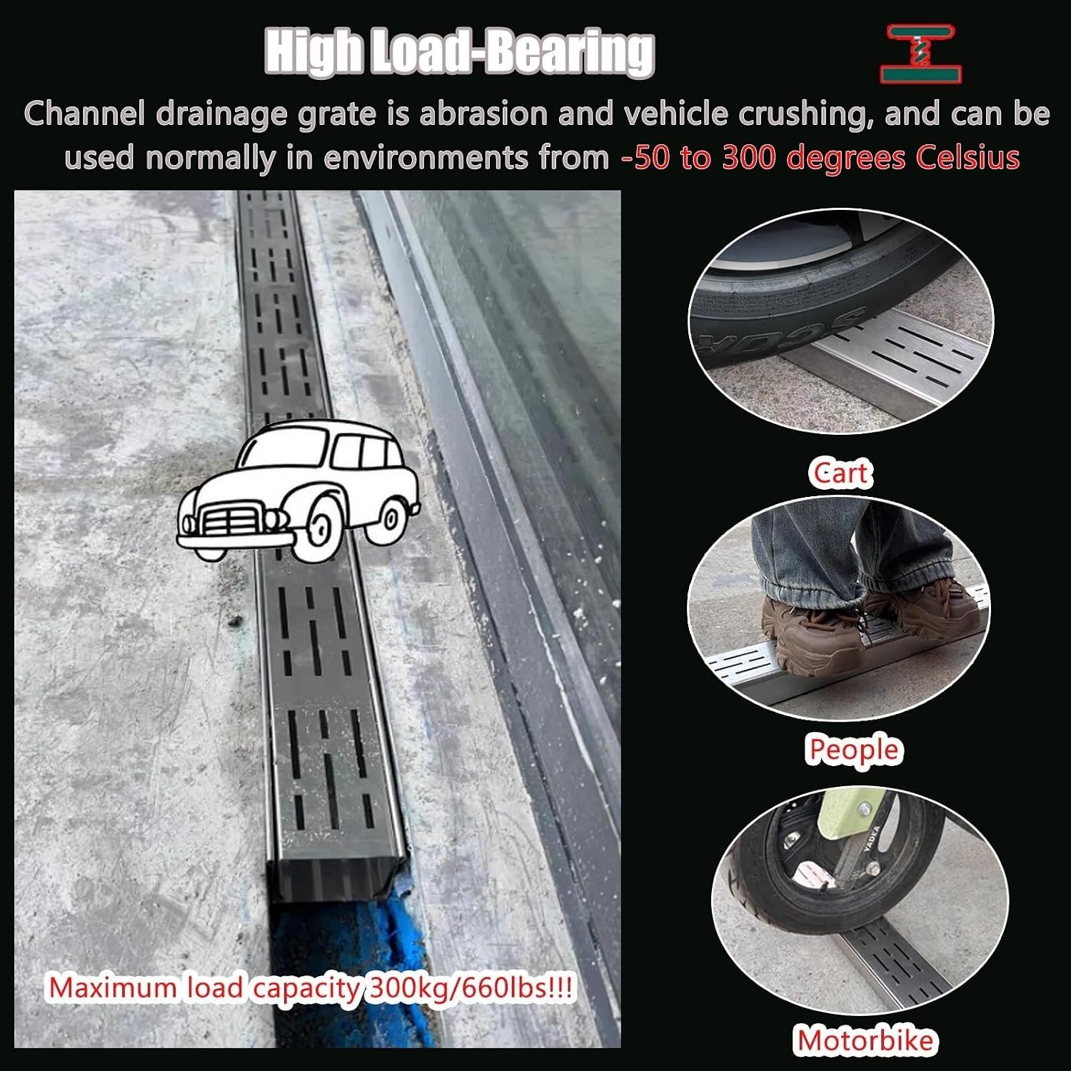 French Drain Kit Under Ground Drainage System, 2 Inch Outside Trench Drains for Concrete Driveways Walkway/ Slim Patio Drainage Gutter Pit, Stainless Steel Floor Drain Trough with Grate/ Grating(Silve