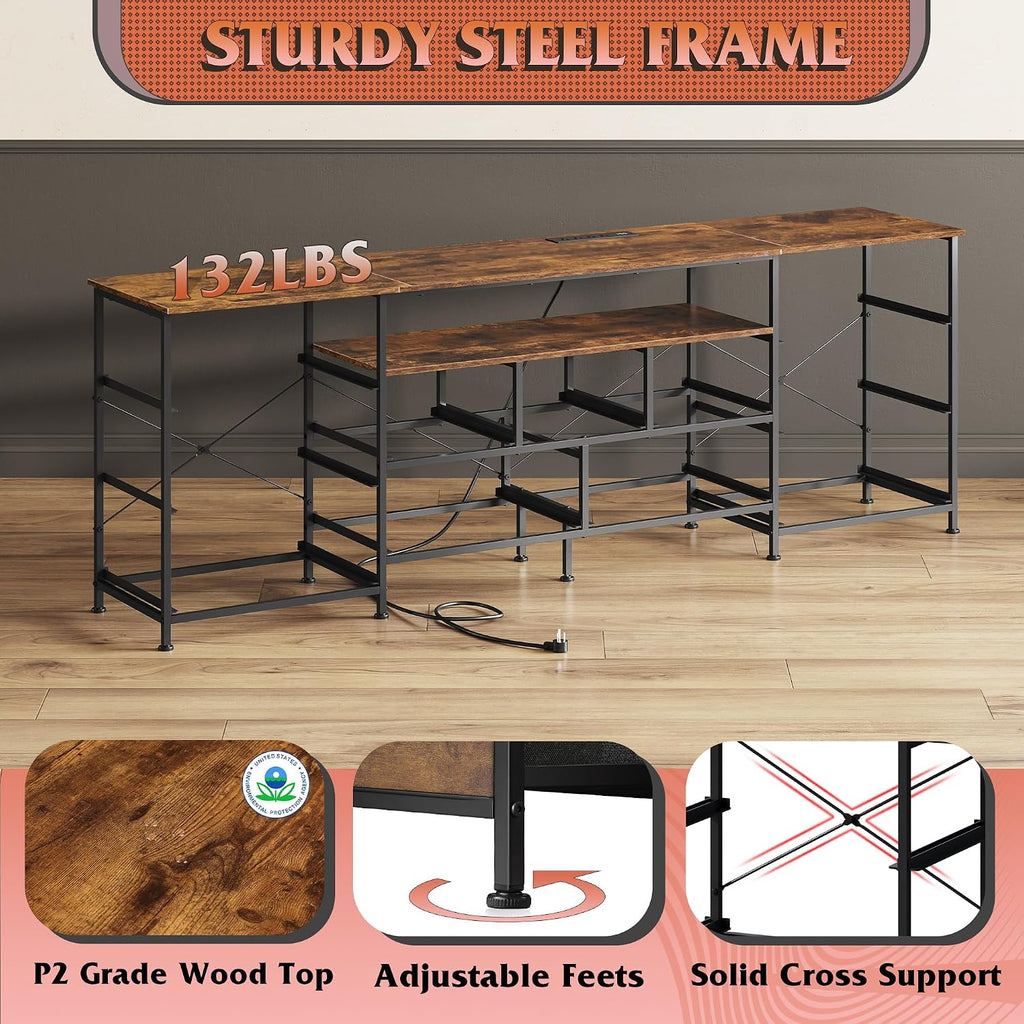 WLIVE 75.5' TV Stand for 65, 75, 80, 85 Inch TV, Dresser for Bedroom with Power Outlets & LED Lights, 11 Drawer Fabric Dresser with Open Shelves, Entertainment Center with Storage, Rustic Brown