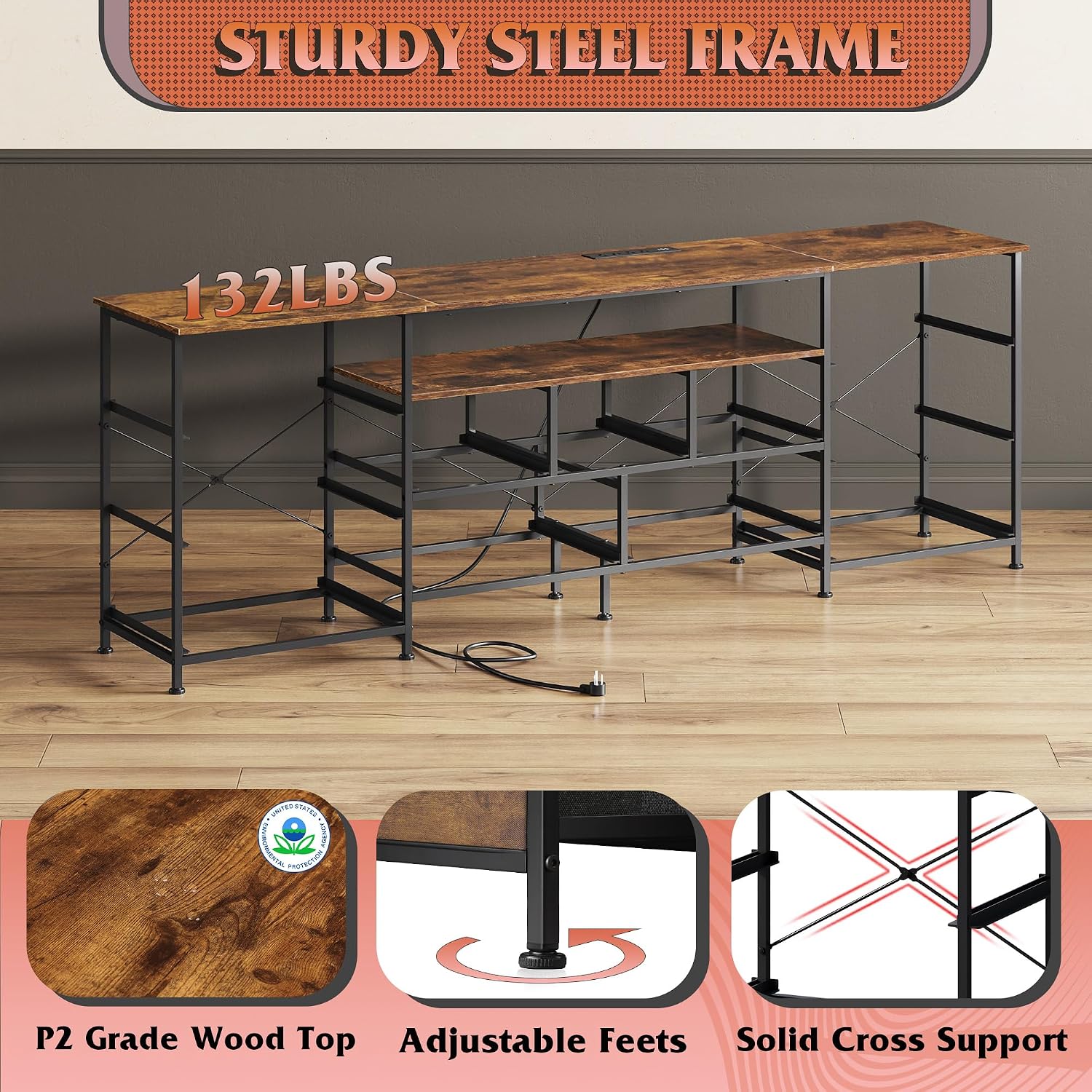WLIVE 75.5' TV Stand for 65, 75, 80, 85 Inch TV, Dresser for Bedroom with Power Outlets & LED Lights, 11 Drawer Fabric Dresser with Open Shelves, Entertainment Center with Storage, Rustic Brown