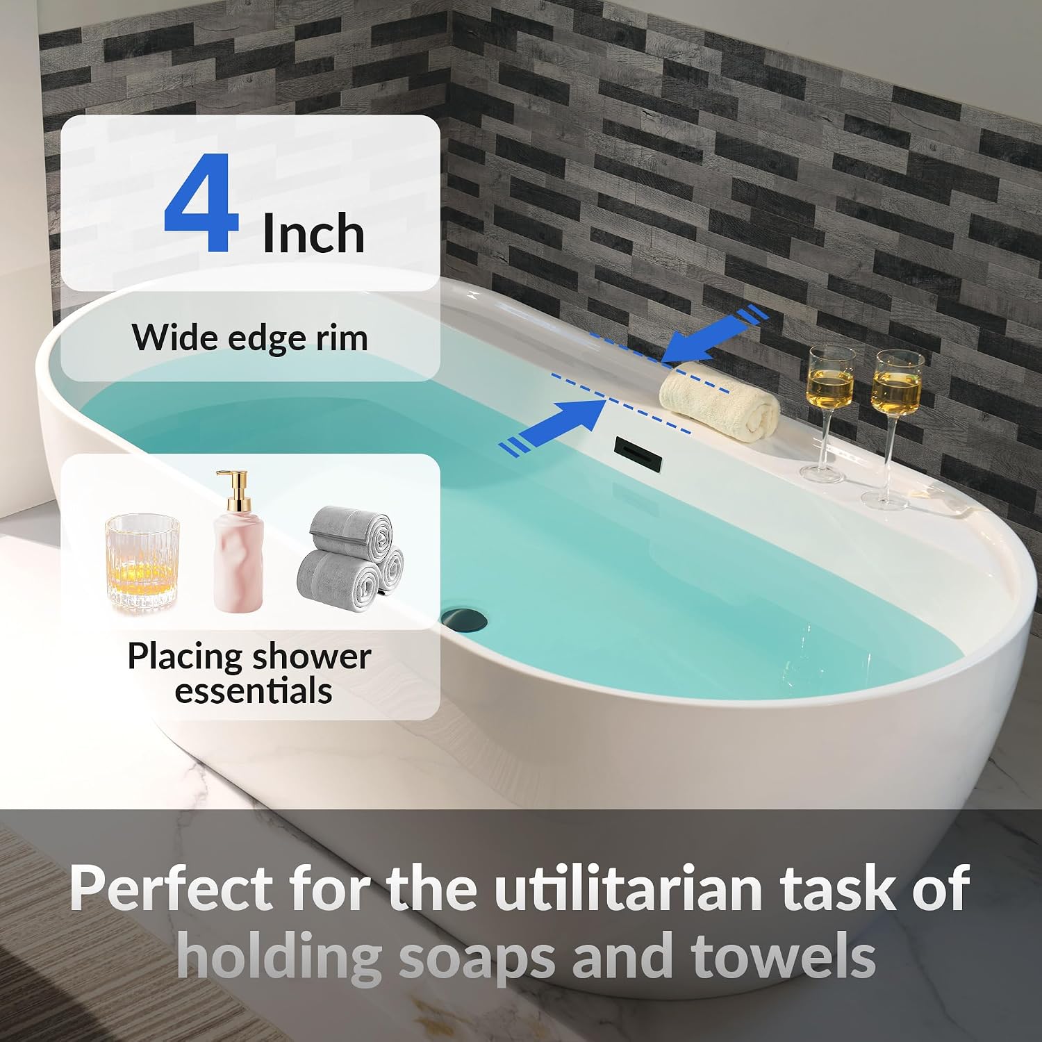 WOODBRIDGE 72' Acrylic Freestanding Bathtub Contemporary Soaking White Tub with Matte Black Overflow and Drain,B0059-MB