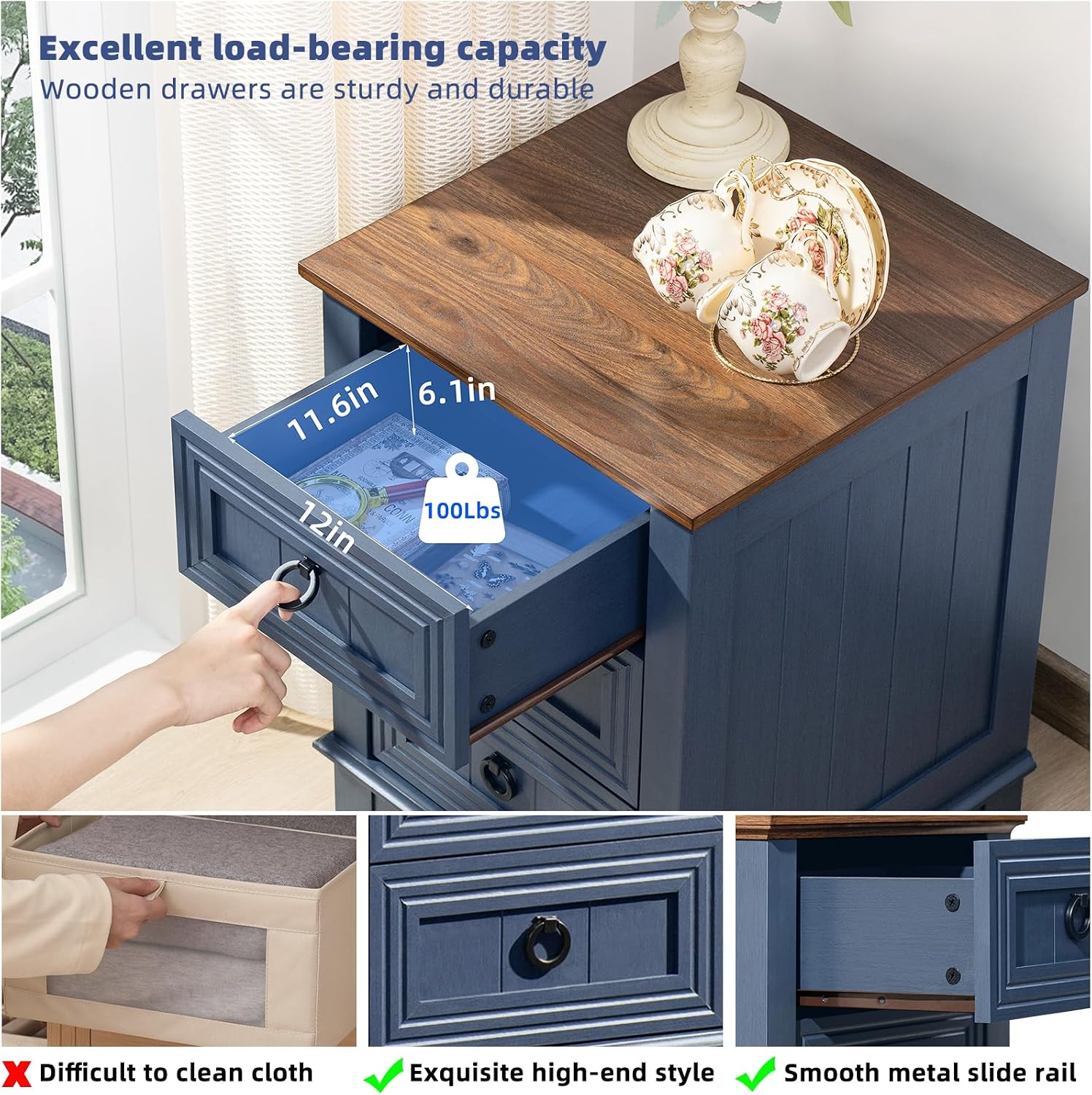 Joaxswe Farmhouse Dresser and Nightstand Sets 3 Piece, Nightstands Set of 2 and 6 Drawers Dressers for Bedroom, 54' Wide Dresser and 18' Inch Night Stand Set for Bedroom, Living Room, Hallway