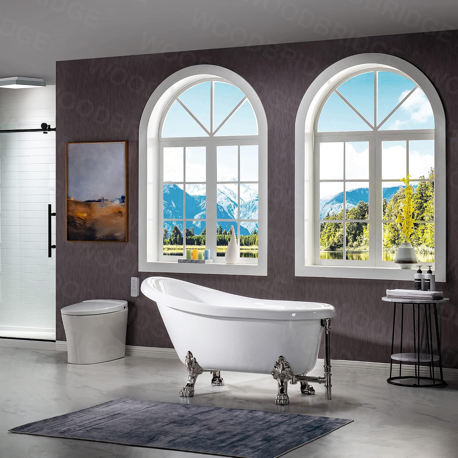 WOODBRIDGE 54' Heavy Duty Acrylic Slipper Clawfoot Bath Tub with Brushed Nickel Feet & Brushed Nickel Drain &Overflow