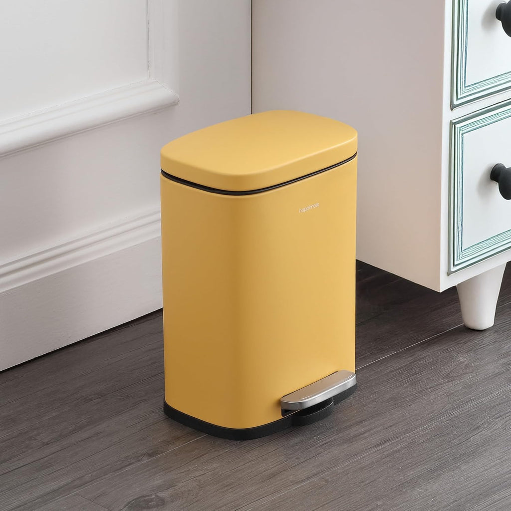 happimess HPM1006L Connor Rectangular 13-Gallon Trash Can with Soft-Close Lid and Free Mini Trash Can, Fingerprint Resistant, Modern, Minimalistic for Home, Kitchen, Office, Bathroom, Daffodil Yellow
