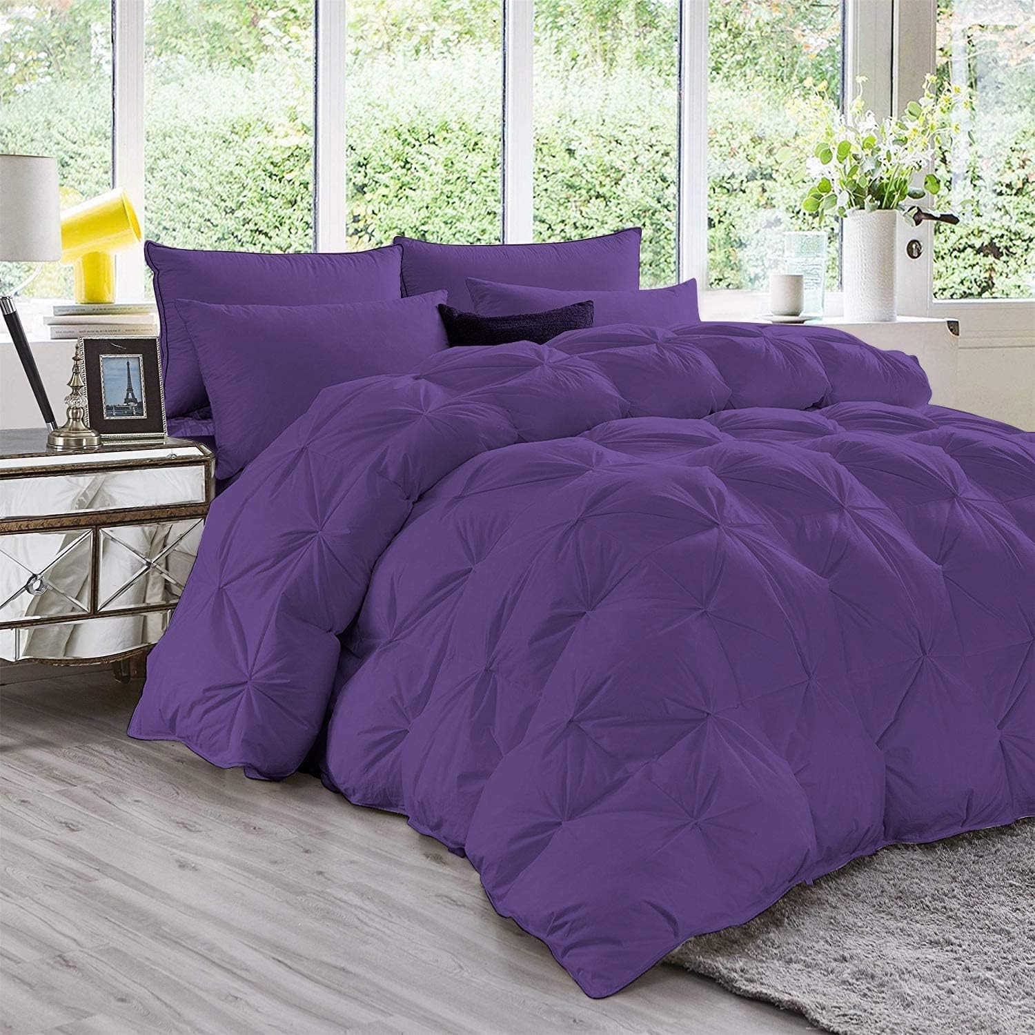 Pinch Pleated Egg Plant 5 Piece Soft 500 GSM California Queen Size Comforter Set (Comforter + 4 Pillowcases) 1000 Series Egyptian Cotton Comforter Set