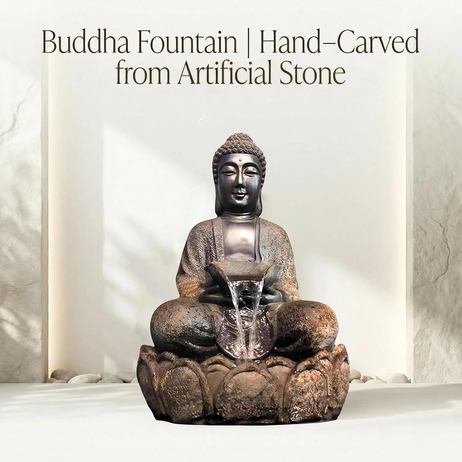 Outdoor Water Fountain, Buddha Water Outside, Garden Fountain, Statue Indoor/Outdoor for Home, Buddha Decor & Gifts, Buddah, Buda, Budda, Buddhas, Feng Shui (Miniature)