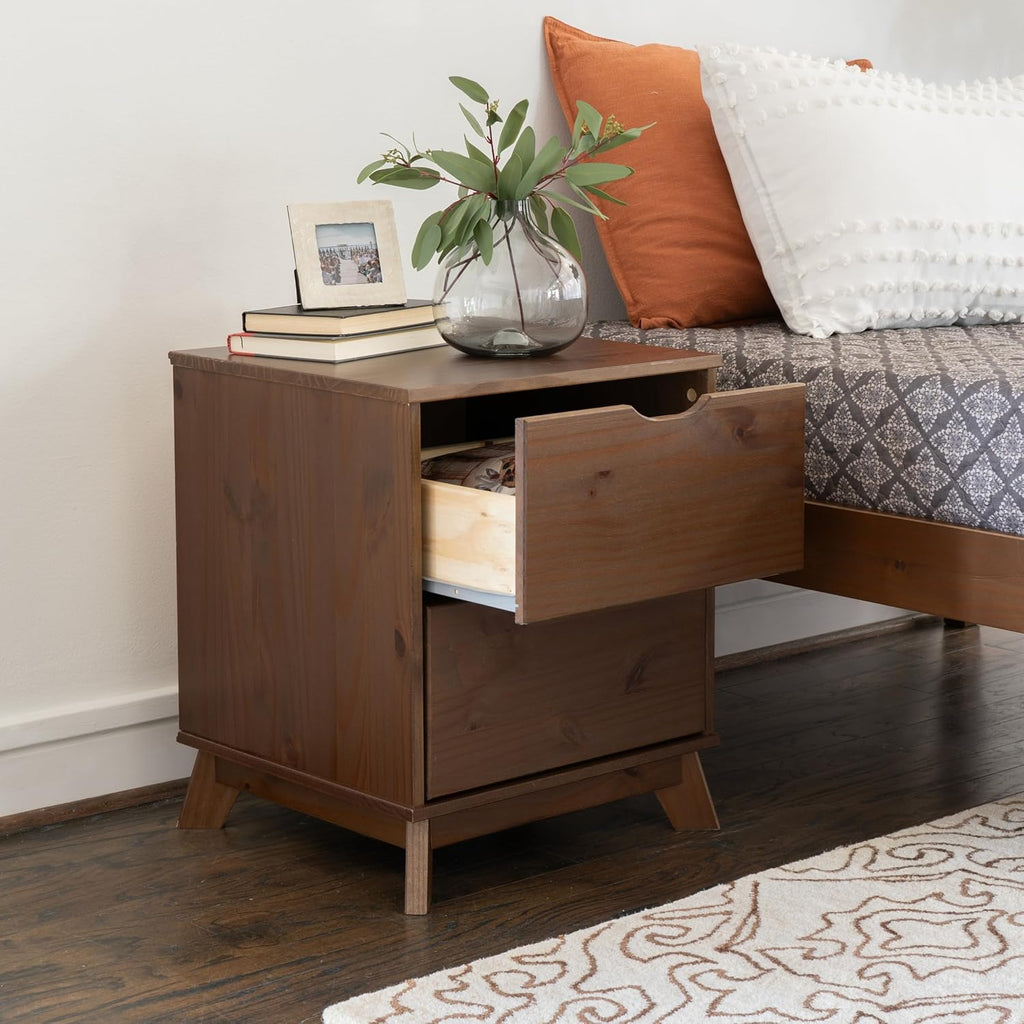 Powell Fordham Walnut Solid Pine Wood Twin Sized Platform Bed and Two Drawer Nightstand