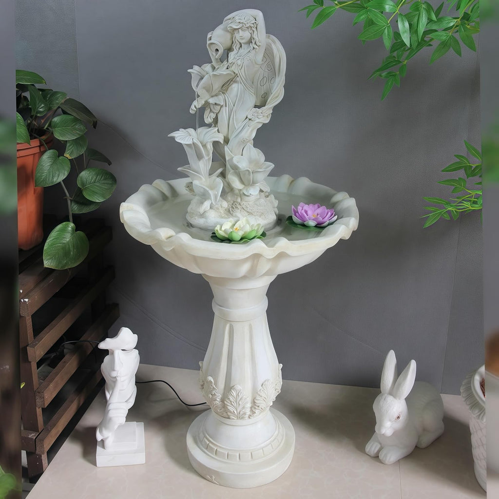 Top Outdoor Water Fountain Outside, Garden Water Fountain Decor for Gardens, Landscaping, Patios, Lawns (White)