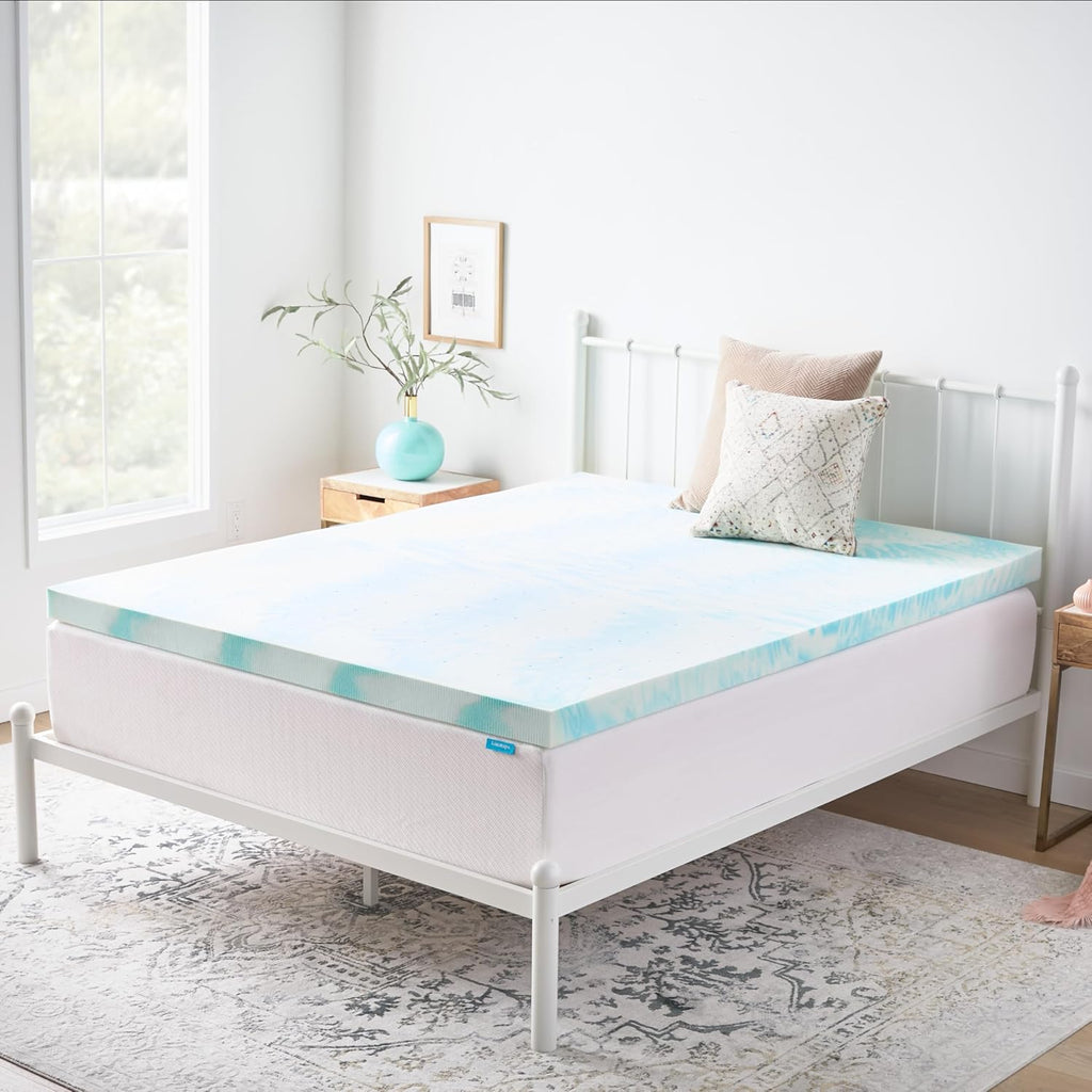 Linenspa 3 Inch Swirl Gel Memory Foam Mattress Topper, Full Size – Cooling Gel Infused, Ventilation Holes – Pressure Relieving Bed Topper – CertiPUR Certified