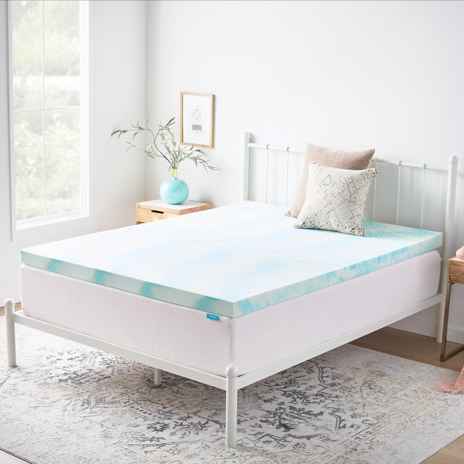 Linenspa 3 Inch Swirl Gel Memory Foam Mattress Topper, Full Size – Cooling Gel Infused, Ventilation Holes – Pressure Relieving Bed Topper – CertiPUR Certified