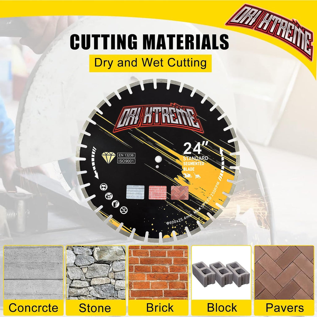 24 Inch Diamond Concrete Saw Blade, Segmented General Purpose Blade Dry/Wet Cutting Concrete, Reinforced Concrete, Green Concrete, Masonry 1' Arbor