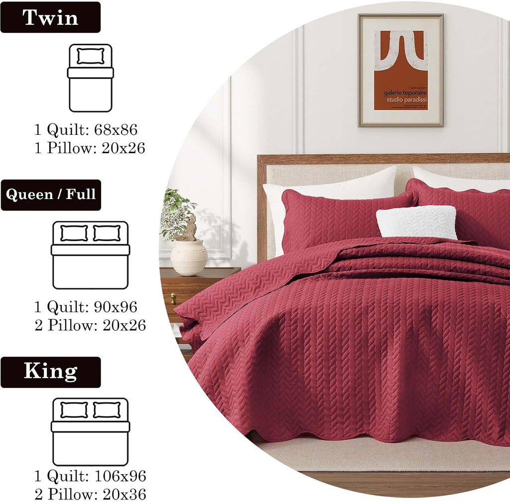 IR Imperial Rooms Twin Quilt Bedding Set (68' x 86') - Bulk Pack of 10 Wholesale for Hotels, Guest Bedroom & Airbnbs - Lightweight Microfiber Reversible Embossed Quilts Bedspreads (Burgundy)