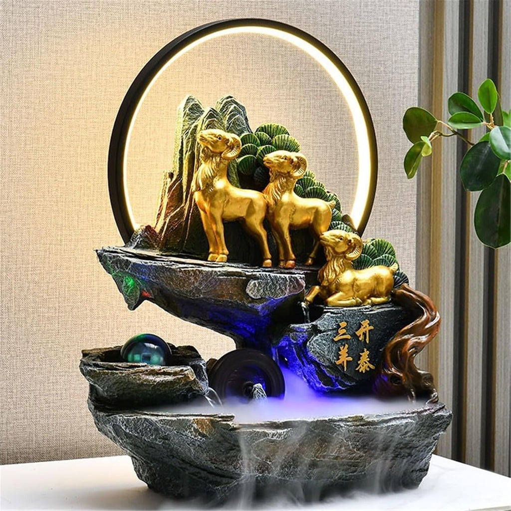 Tabletop Indoor Fountain Tabletop Rockery Fountain Feng Shui Meditation Relaxation Desktop Decor(Large)