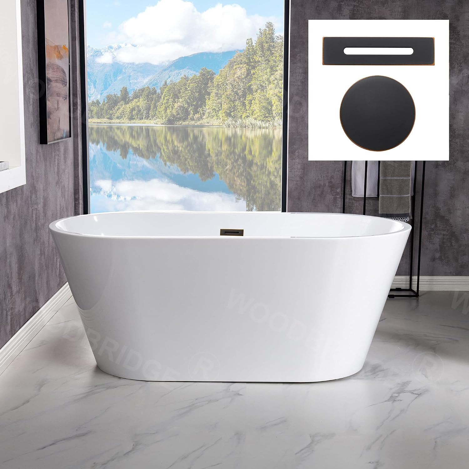 WOODBRIDGE 54'Freestanding White Acylic Soaking Bathtub with ORB Drain and Overflow,BTA1702-ORB