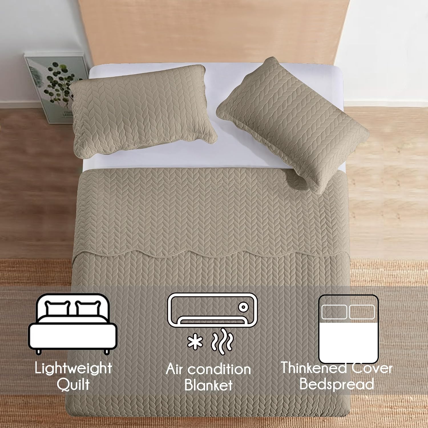IR Imperial Rooms 8 Pack Quilt King Size Bedding (106' x 96') - Bulk Wholesale for Hotels, Guest Bedroom & Airbnbs - Lightweight Microfiber Reversible Embossed Quilts Bedspread (Beige)
