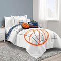 Lush Decor Basketball Game Reversible Comforter Twin Size 4 Piece Set, White & Navy - Kids Comforter Set - Basketball Comforters - Sports Decor