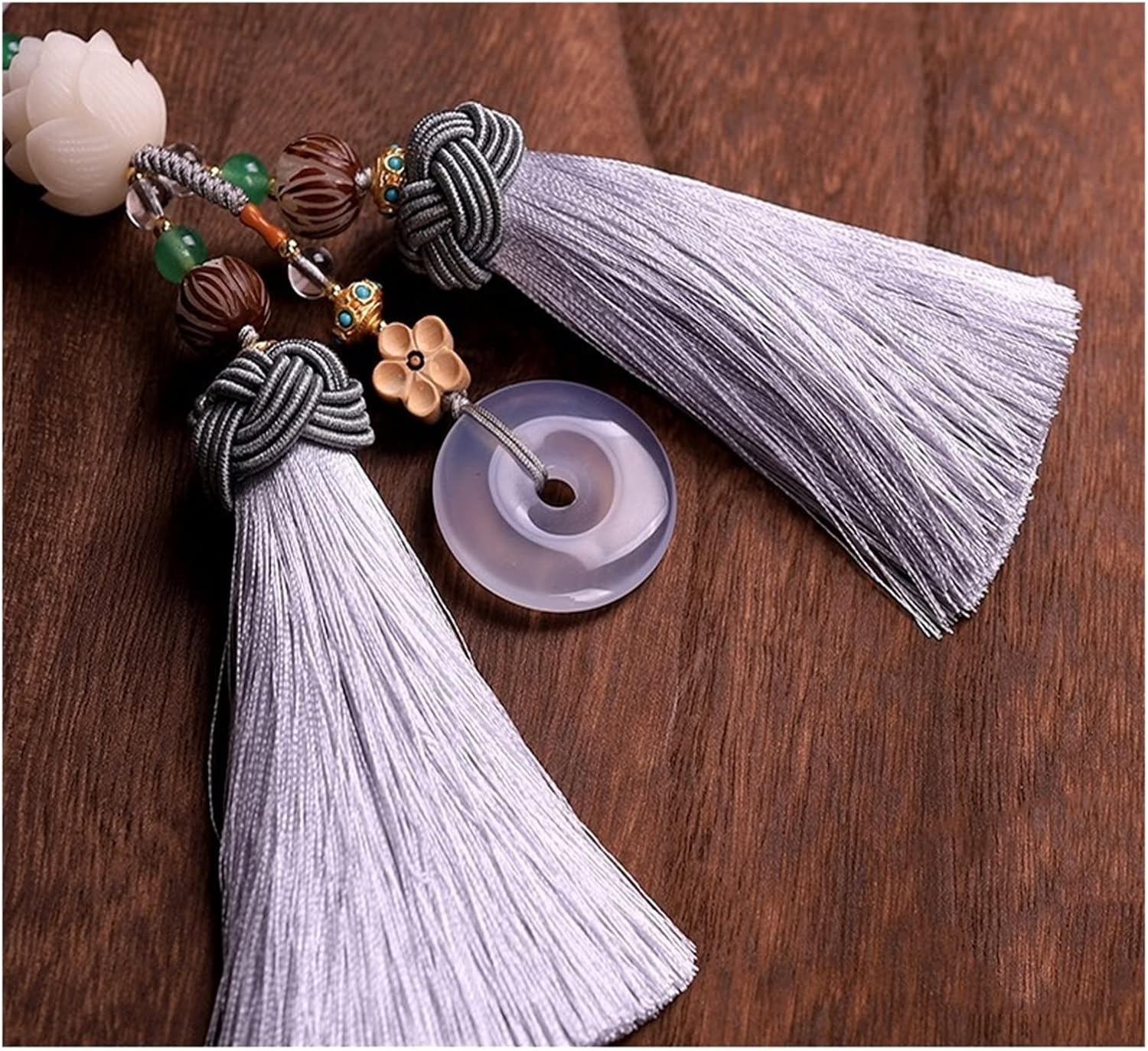 TITIZA Car Interior Good Luck Pendant Car Rearview Mirror Pendant Natural Jade Bodhi Lotus Flower Creative Car Charm Crafts