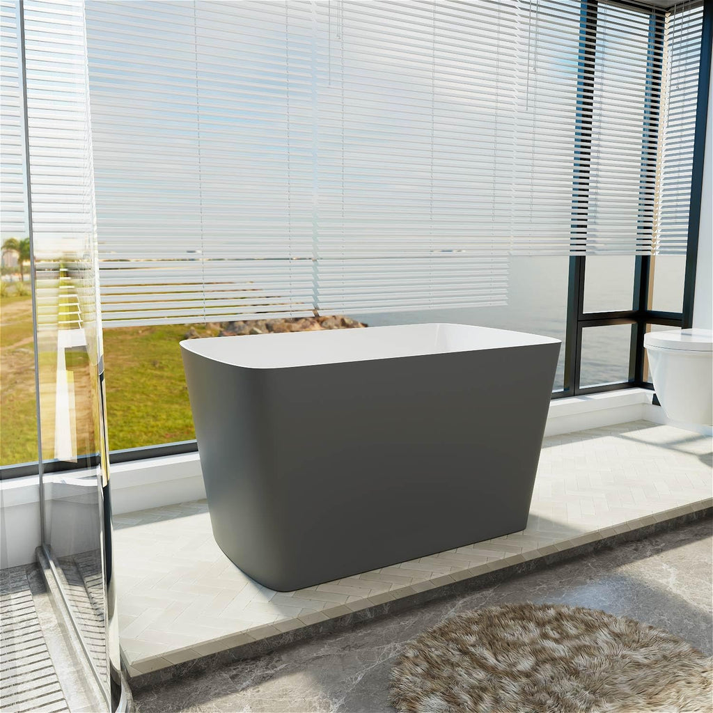 47' Lucite Acrylic Freestanding Bathtub，Square Shape Janpanese Soaking Tub,Toe-tap Chrome Right Drain, Slotted Overflow, cUPC Certified,Glossy 37°Gray
